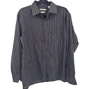 Mens Vtg 90s Cotton Button Down Dress Shirt Sz L Black‎ Red Pin Stripe Slim Fit